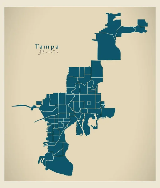Σύγχρονη Πόλη Χάρτη Πόλη Τάμπα Φλόριντα Των Ηπα Γειτονιές — Διανυσματικό Αρχείο