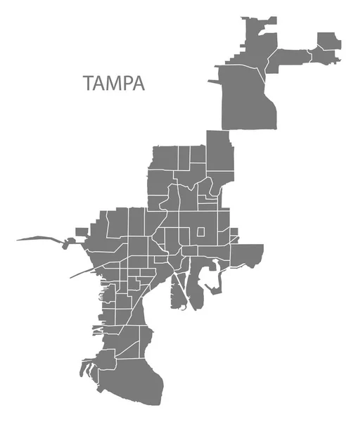 Tampa Florida City Karta Med Stadsdelar Grå Illustration Siluett Form — Stock vektor