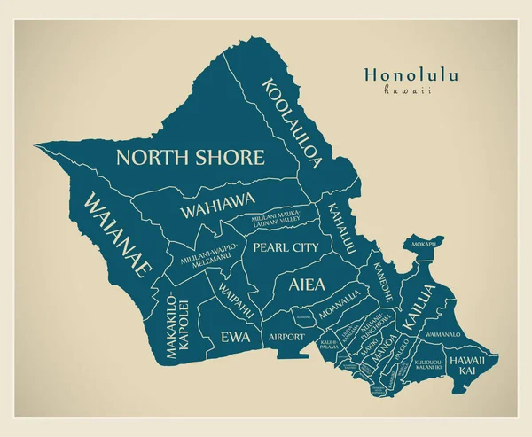 Modern City Map Honolulu Hawaii City Usa Neighborhoods Titles — Stock Vector