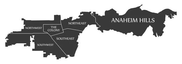 Χάρτης Της Πόλης Anaheim Καλιφόρνια Ηπα Επισημαίνονται Μαύρο Εικονογράφηση — Διανυσματικό Αρχείο