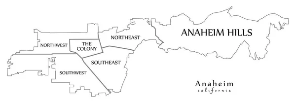 近代的な都市地図 地域とタイトル概要地図とアメリカ合衆国のカリフォルニア州アナハイム市 — ストックベクタ