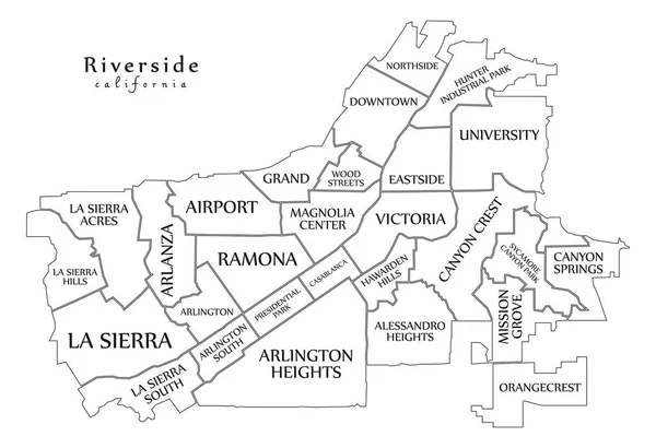 Mapa Ciudad Moderna Riverside California Ciudad Los Estados Unidos Con — Archivo Imágenes Vectoriales