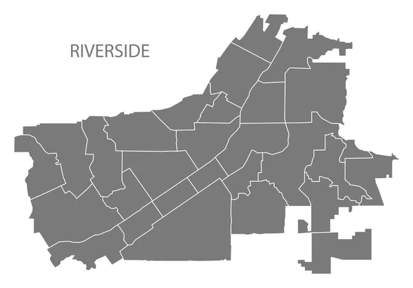 Riverside California Mappa Della Città Con Quartieri Grigio Illustrazione Silhouette — Vettoriale Stock