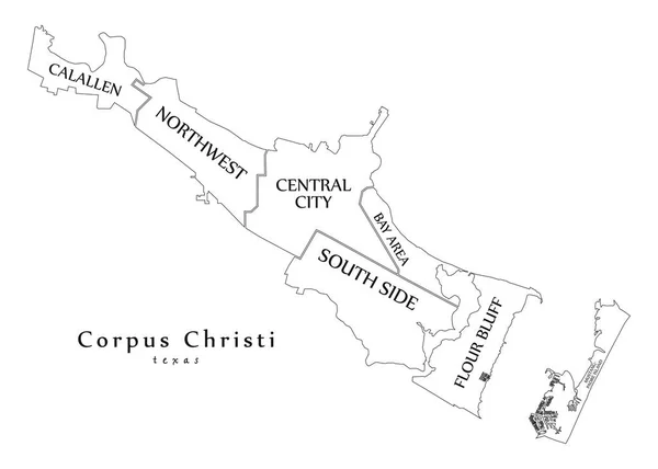 Moderní City Mapa Corpus Christi Texas City Usa Čtvrtí Tituly — Stockový vektor