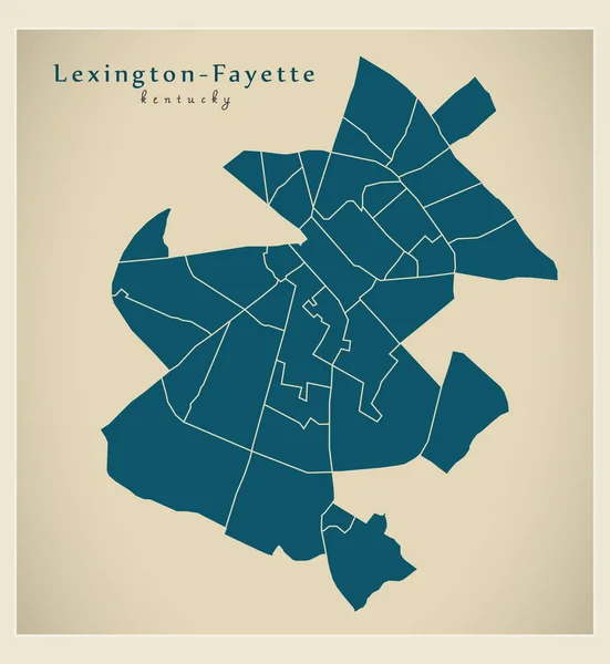 Moderní City Mapa Město Lexington Fayette Kentucky Usa Čtvrtí — Stockový vektor