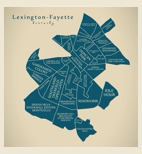 Plattegrond Van Moderne Stad Lexington Fayette Kentucky Stad Van Met — Stockvector