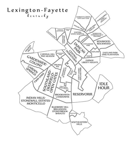 Moderner Stadtplan Lexington Fayette Kentucky City Usa Mit Nachbarschaften Und — Stockvektor