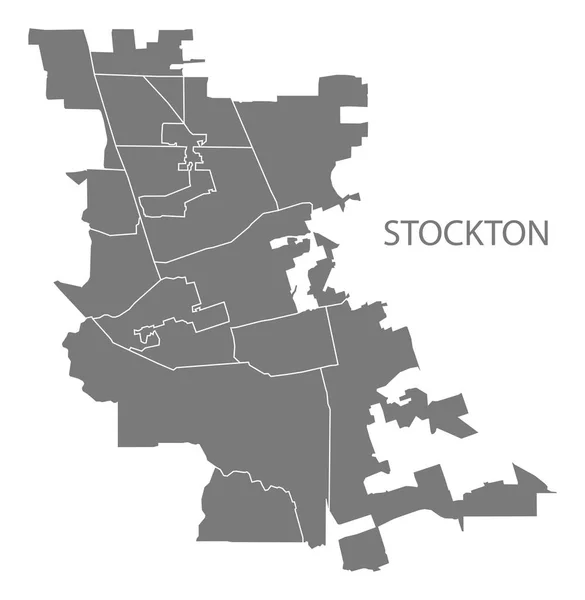 Stockton California Şehir Haritası Mahalleler Ile Gri Illüstrasyon Siluet Şekli — Stok Vektör