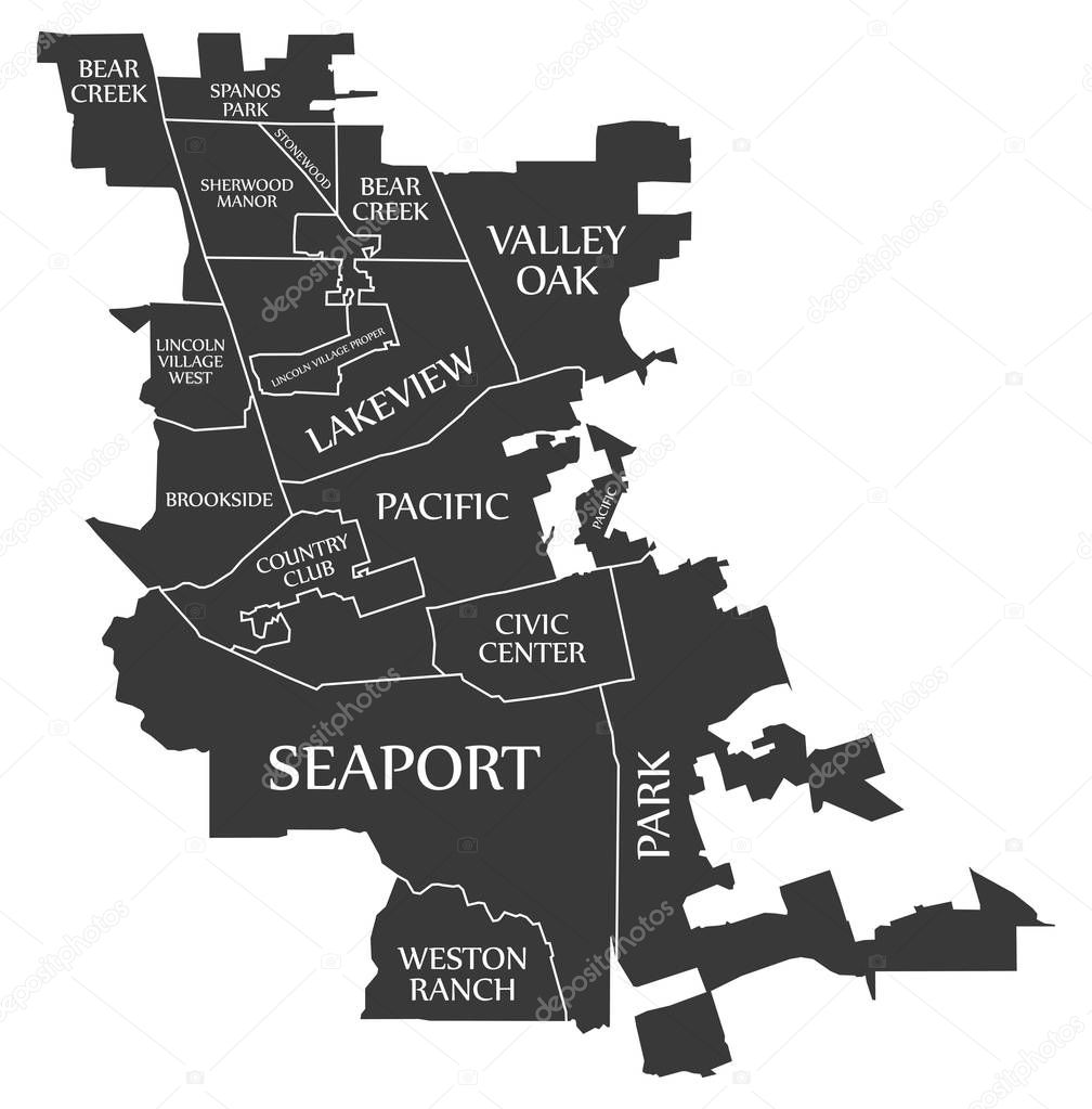 Stockton California city map USA labelled black illustration
