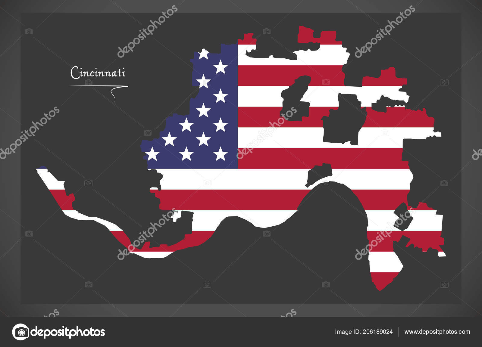 Mapa Cincinnati Ohio Con Ilustracion Bandera Nacional Estadounidense Vector De Stock C Ingomenhard 206189024