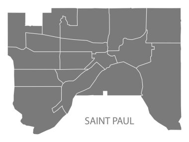 Saint Paul Minnesota şehir haritası mahalleler ile gri illüstrasyon siluet şekli