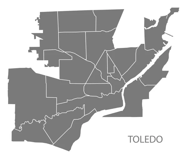 Mapa Miasta Toledo Stanie Ohio Okolic Szary Ilustracja Kształt Sylwetki — Wektor stockowy