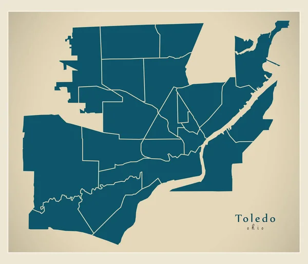 현대 도시 지도-이웃과 미국 톨레도 오하이오 시 — 스톡 벡터
