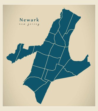Modern şehir haritası - Newark New Jersey'ye mahalleleri ile ABD