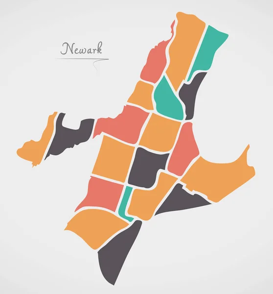 Newark New Jersey Mapę Okolic Nowoczesne Kształty Okrągłe — Wektor stockowy