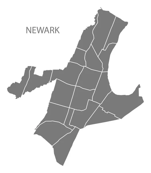 Newark New Jersey City Map Neighborhoods Grey Illustration Silhouette Shape — Stock Vector