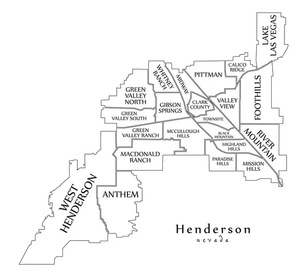 Moderner Stadtplan Henderson Nevada City Usa Mit Stadtvierteln Und Titeln — Stockvektor