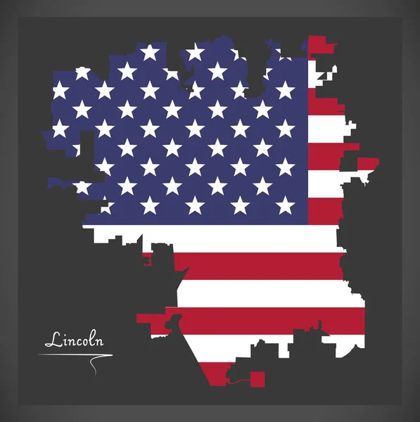Lincoln Nebraska Map Mit Abbildung Der Amerikanischen Nationalflagge — Stockvektor