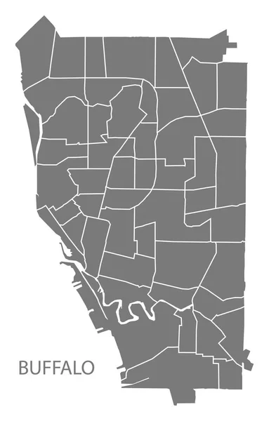 Buffalo Nueva York Mapa Ciudad Con Barrios Gris Silueta Ilustración — Vector de stock