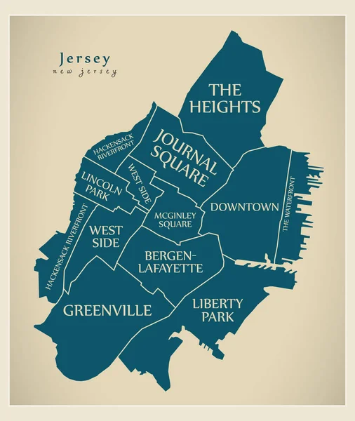 Mappa Della Città Moderna Jersey New Jersey Città Degli Stati — Vettoriale Stock