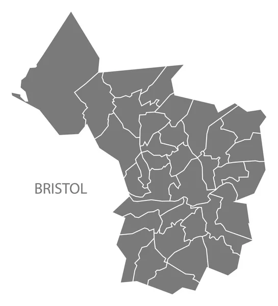 Bristol City Karta Med Wards Grå Illustration Siluett Form — Stock vektor