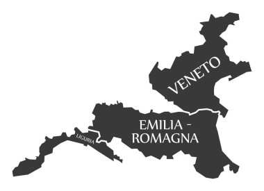 Liguria-Emilia-Romagna-Veneto bölge haritası Italya