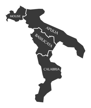 Molise-Apulia-Basilicata-Calabria Bölgesi Haritası Italya