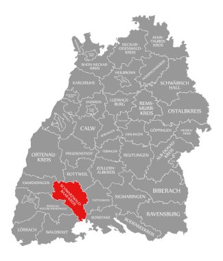 Schwarzwald-Baar-Kreis İlçesi kırmızı Baden Wu haritasında vurgulanan