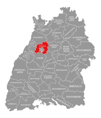Enzkreis İlçesi kırmızı Baden Wuerttemberg ger Haritası vurgulanan