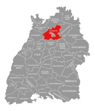 Heilbronn İlçesi kırmızı Baden Wuerttemberg Ge haritasında vurgulanan