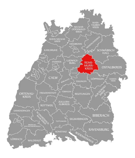 Rems-Murr-Kreis County Red gemarkeerd in de kaart van Baden Wuerttemb — Stockfoto