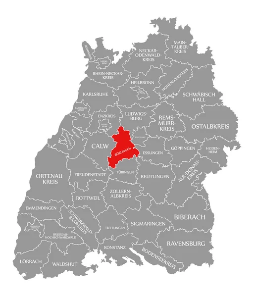 Kreis Böblingen in Karte von Baden-Württemberg rot hervorgehoben — Stockfoto