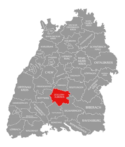 Zollernalbkreis County Red evidenziata nella mappa di Baden Wuerttemb — Foto Stock