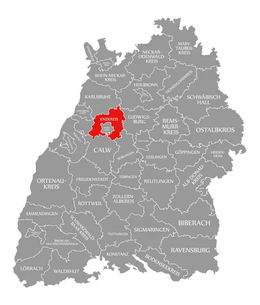 Okres Enzkreis červeně zvýrazněný na mapě Baden Wuerttemberg GER — Stock fotografie