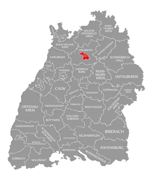 Heilbronner Stadtkreis in Karte von Baden-Württemberg rot hervorgehoben — Stockfoto
