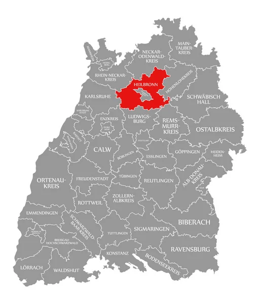 Condado de Heilbronn vermelho destaque no mapa de Baden Wuerttemberg Ge — Fotografia de Stock