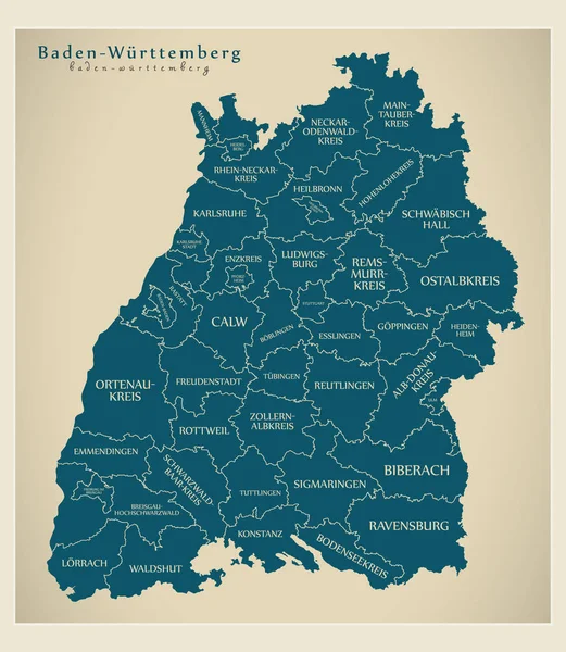 Modern Harita-Baden Wuerttemberg Almanya harita ilçeler ve — Stok fotoğraf