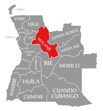 Angola haritasında Malanje kırmızısı vurgulandı