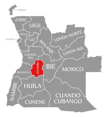 Angola haritasında Huambo kırmızısı vurgulandı