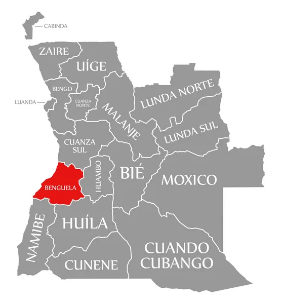 Benguela Rojo Resaltado Mapa Angola — Foto de Stock
