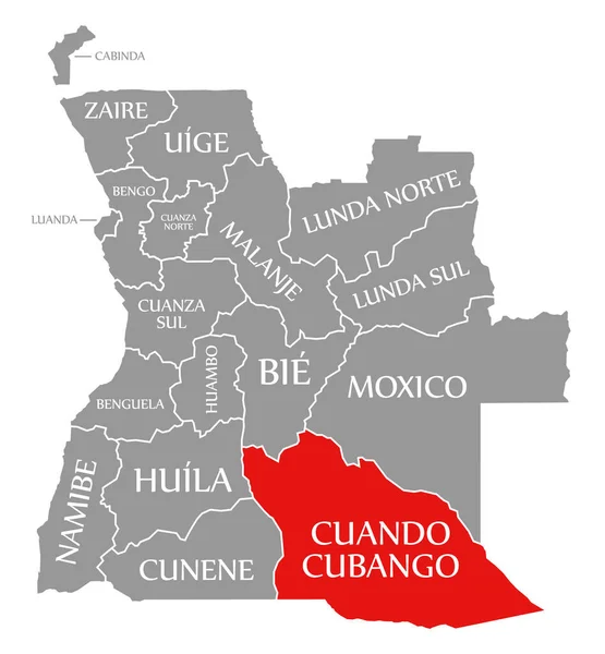 Cuando Cubango Rojo Resaltado Mapa Angola — Foto de Stock