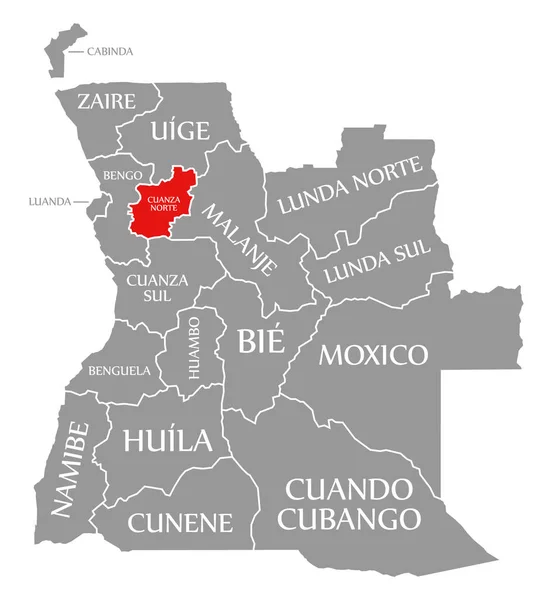 Cuanza Norte Rot Auf Der Landkarte Von Angola Hervorgehoben — Stockfoto