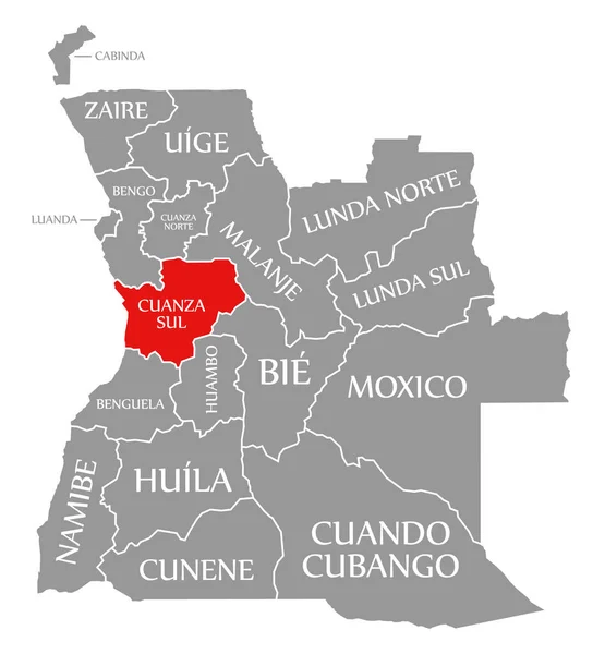 Cuanza Sul Rojo Resaltado Mapa Angola — Foto de Stock