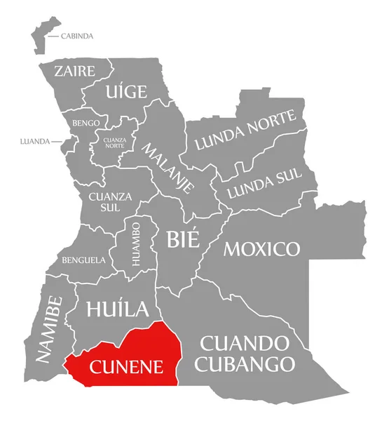 Cunene Vermelho Destacado Mapa Angola — Fotografia de Stock