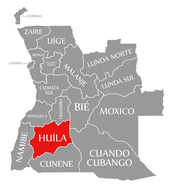 Huila Rojo Resaltado Mapa Angola — Foto de Stock
