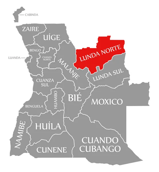 Lunda Norte Piros Kiemelte Térképen Angola — Stock Fotó