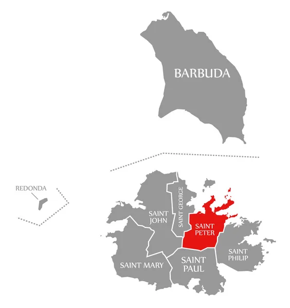 Святой Петр Красный Выделен Карте Антигуа Барбуды — стоковое фото