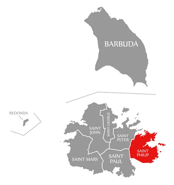 San Felipe Rojo Resaltado Mapa Antigua Barbuda — Foto de Stock