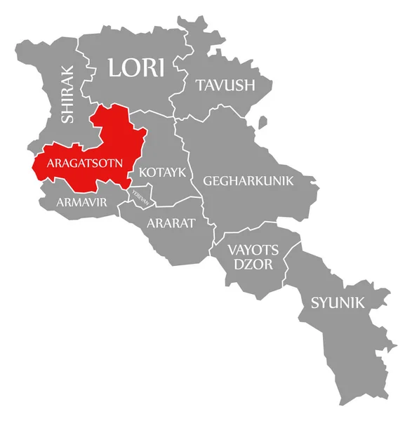 Aragatsotn Κόκκινο Τονίζεται Στο Χάρτη Της Αρμενίας — Φωτογραφία Αρχείου