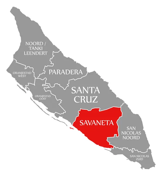 Savaneta Piros Kiemelte Térképen Aruba — Stock Fotó